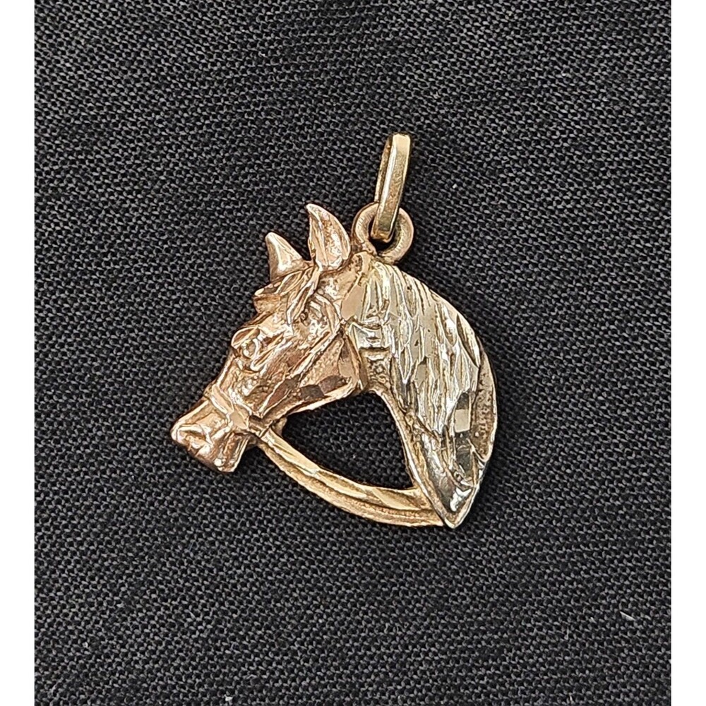 14k Tricolor Gold Horse Head W/ Bridal Diamond Cut 1" Pendant 4.17 Grams